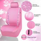 CAR GRAND Bling Car Seat Covers Front Pair, Shining Rhinestone Diamond Waterproof Faux Leather, Universal Fit Automotive Glitter Crystal Sparkle Strips for Cute Women Girl, solid pink