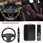 Yuyamidu Skull Car Seat Cover Full Set of 15 Red Mushroom Car Floor Mats Steering Wheel Cover Seat Belt Covers Cup Coasters Handbrake Cover Set