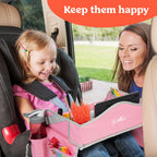 PILLANI Kids Travel Tray for Car - Car Seat Tray for Kids Travel, Road Trip Essentials, Carseat Table for Roadtrip Activities - Must Have Toddler Lap Desk Organizer for Airplane - Car Accessories