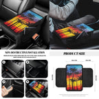 Jeiento Dusk Palm Leaves Car Seat Cover Full Set of 14 Car Seat Protector Auto Steering Wheel Cover Seatbelt Pads Armrest Cushion Trash Can Rearview Mirror Cover Handbrake Cover Set Coasters