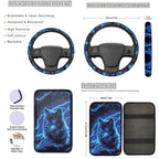Yuyamidu Blue Wolf Car Seat Cover Full Set of 13 Fashion Auto Steering Wheel Cover Seatbelt Pads Armrest Cushion Coasters Key Chain Auto Interior Sets