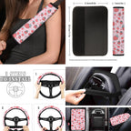 Jeiento Pink Strawberry Car Accessories Full Set for Women, Automotive Vehicle Seat Cover, Decorative Car Floor Mat Steering Wheel Cover Center Console Pad Universal Fit for SUV Van Truck Sedan