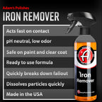(2 pack) Adam's Polishes Iron Remover (16oz) - Iron Out Fallout & Stop Rust Remover Spray for Car Detailing - Removes Iron Particles in Auto Paint, Wheels, Motorcycle, RV & Boat - Use Before Clay Bar, Wax or