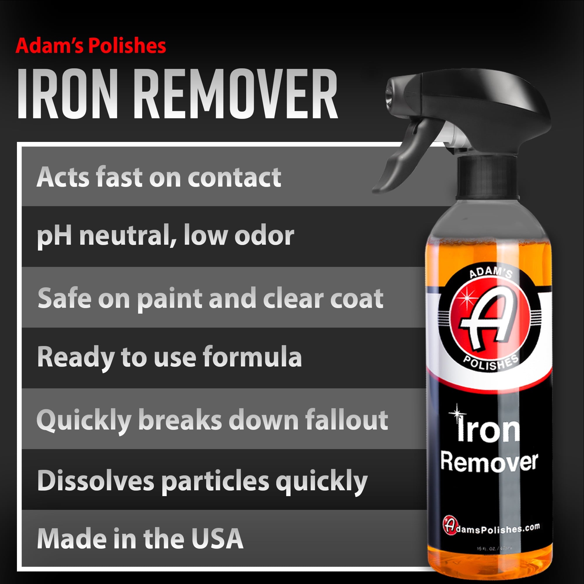 (2 pack) Adam's Polishes Iron Remover (16oz) - Iron Out Fallout & Stop Rust Remover Spray for Car Detailing - Removes Iron Particles in Auto Paint, Wheels, Motorcycle, RV & Boat - Use Before Clay Bar, Wax or