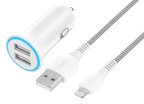 (5 pack) onn 24W Dual USB-A Port Car Charger with 3ft Braided Lightning to USB Cable, MFI Certified, White, Compatible with iPhone, iPad, Airpods and More