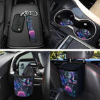Jeiento Hummingbird Car Seat Cover Split Covers for Women, Steering Wheel Cover Seat Belt Strap Pad Trash Bag Mount Phone Holder Cup Holder Purple Rose Key Chain, 12 PCS
