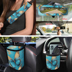 Yuyamidu Butterly Car Seat Cover Full Set of 15 Blue Steering Wheel Protector Auto Seatbelt Pads Cup Coaster Trash Bin Air Vent Storage Box Rear View Mirror Cover Coasters Keychain