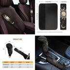 Yuyamidu Sun and Moon Car Seat Cover Full Set of 14 Steering Wheel Cover Auto Seatbelt Pads Cup Coaster Trash Can Rear View Mirror Cover Coasters Armrest Cover Gear Shift Knob Cover Set