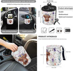 Yuyamidu 12 Pcs Highland Cow Car Front Seat Cover Set Purple Flower Steering Wheel Armrest Cover Seat Belt Pads Garbage Can Air Vent Pouch Rearview Mirror Cover Coasters Keychain Auto Accessories