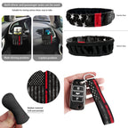 Jeiento American Honoring Firefighter Flags Car Seat Cover with Steering Wheel Seatbelt Pad Trash Bin Air Vent Storage Holder Rear View Mirror Cover Cup Holders Keychain for Car Decor