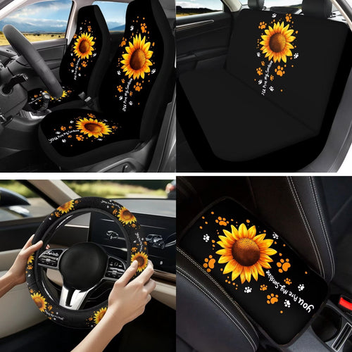 Garronmavis Sunflowers 13 Pieces Seat Cover Set Includes Seat Belt Cover Steering Wheel Cover Car Armrest Pad Coaster Keychain Lipstick Cover Car Cover for Women
