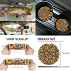 KUIFORTI Sunflower Car Seat Covers Full Set 15 Piece Car Seat Cover Steering Wheel Cover Seatbelt Covers Car Cup Coasters Car Trash Bag Air Vent Storage Bag Rear View Mirror Cover Keychain