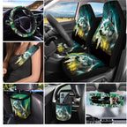 Yuyamidu Wolf Car Seat Covers Set of 15 Starry Sky Car Front Rear Seat Cover Steering Wheel Cover Seat Belt Covers Trash Box Air Vent Storage Bag Rear View Mirror Cover Car Cup Mat Key Chain