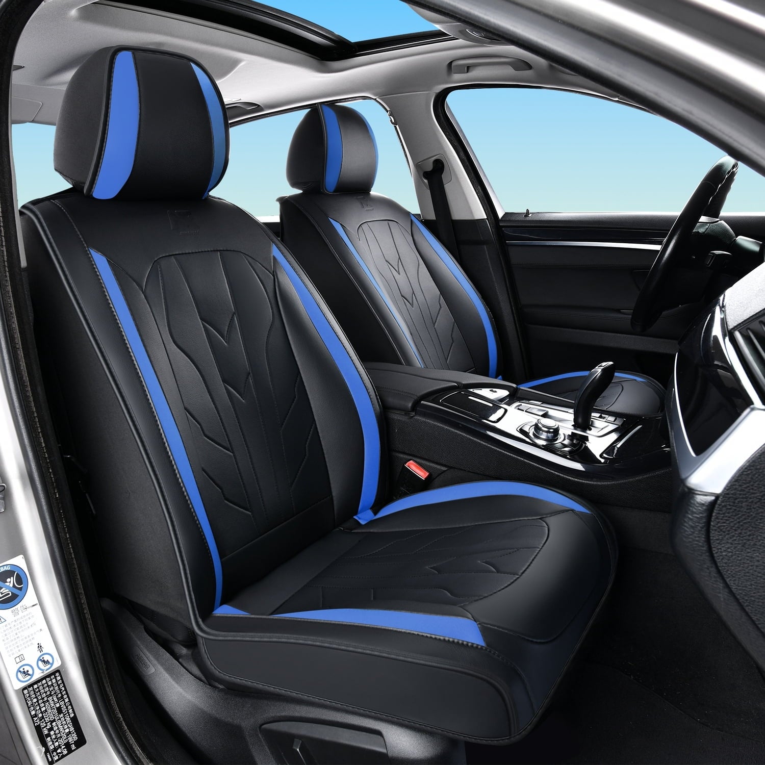 Car Seat Cover for Honda Civic EX 2012, Blue Car Seat Covers, Waterproof Faux Leather, 5 Piece Full Set, Wear Resistance, Easy to Clean and Install, Protect and Upgrade Seats