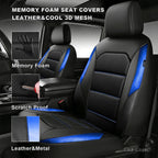 CAR GRAND Memory Foam Car Seat Covers, Leather Mesh Universal Fit Automotive Seat Protectors  Front Pair for Trucks SUV Sedan Metal Film Leather Armrest Airbag Compatible Comfortable  Black Blue