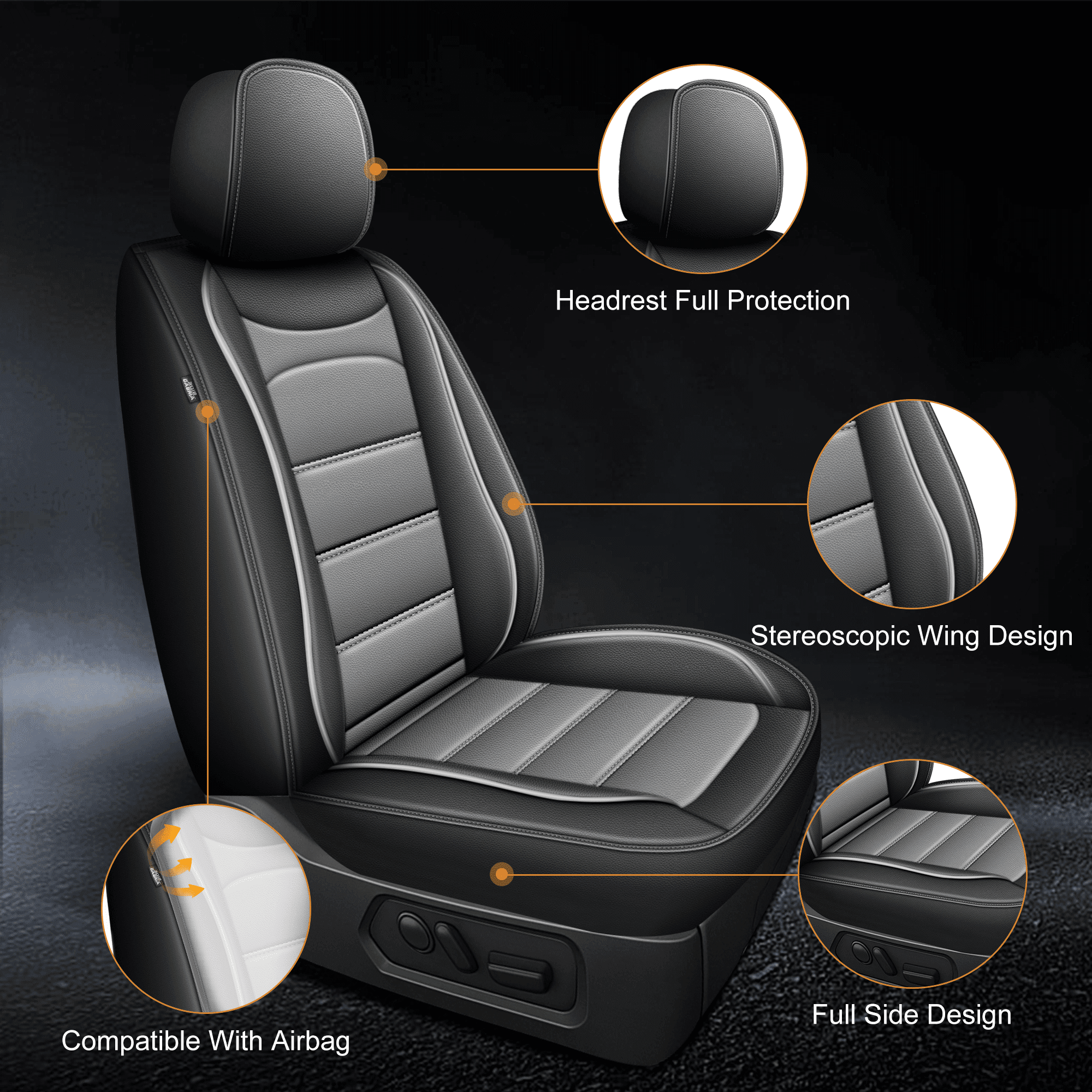 Car Seat Cover Fit for Acura MDX 2004-2025,Waterproof Stain-resistant Leather Heavy-Duty Car Seat Covers Protector Gray,Full Set(2 Row 5 Seats)