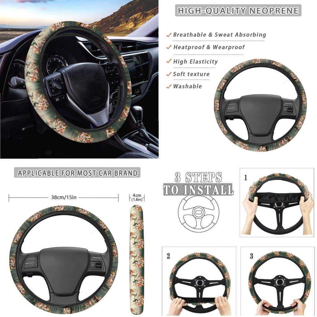 Jeiento Hummingbird 14 PCS Car Seat Cover Full Set Steering Wheel Cover Seat Belt Cover Trash Can Rear View Mirror Cover Flowers Coaster Center Console Cover Gear Shift Knob Cover Set Universal Fit