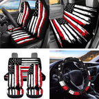 KUIFORTI American Flag Car Seat Covers,Breathable Automotive Seat Covers for Cars SUV Pick-up Truck Sedan,Universal Fit Anti-Slip Steering Wheel and Seat Belt Cover Set