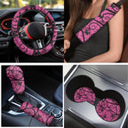 Yuyamidu Pink Gothic Car Accessories Sets Butterfly Car Seat Covers Car Floor Mats Steering Wheel Cover Seatbelt Shoulder Pad Handbrake Cover Gear Shift Knob Cover Coasters 15 PCS