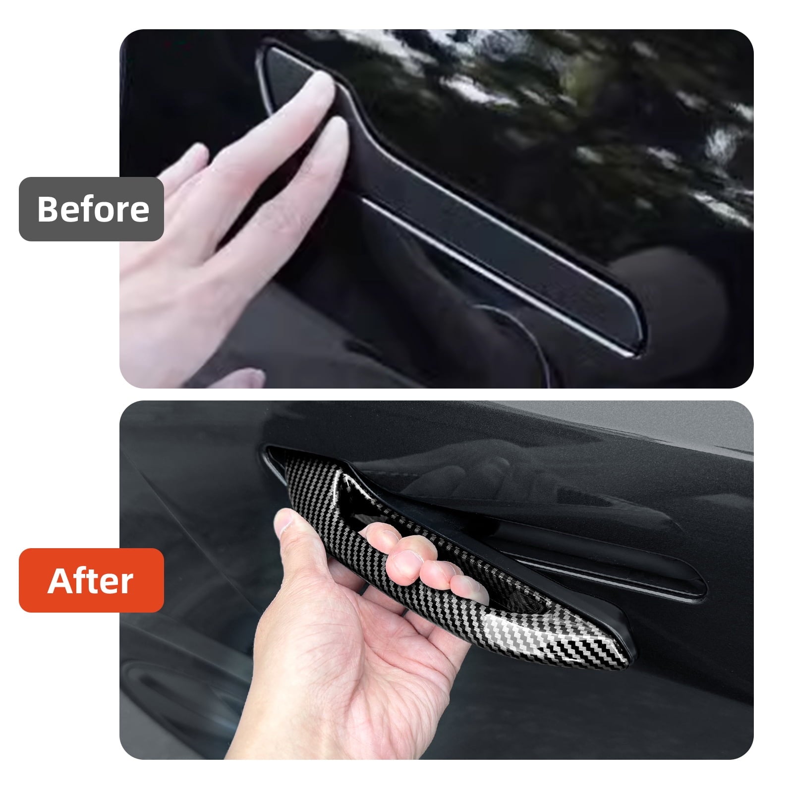 Car Door Handle Cover ABS Material for 2017-2025 Tesla Model 3 & Model Y Automotive Exterior Accessories 4pcs, Carbon Fiber Pattern