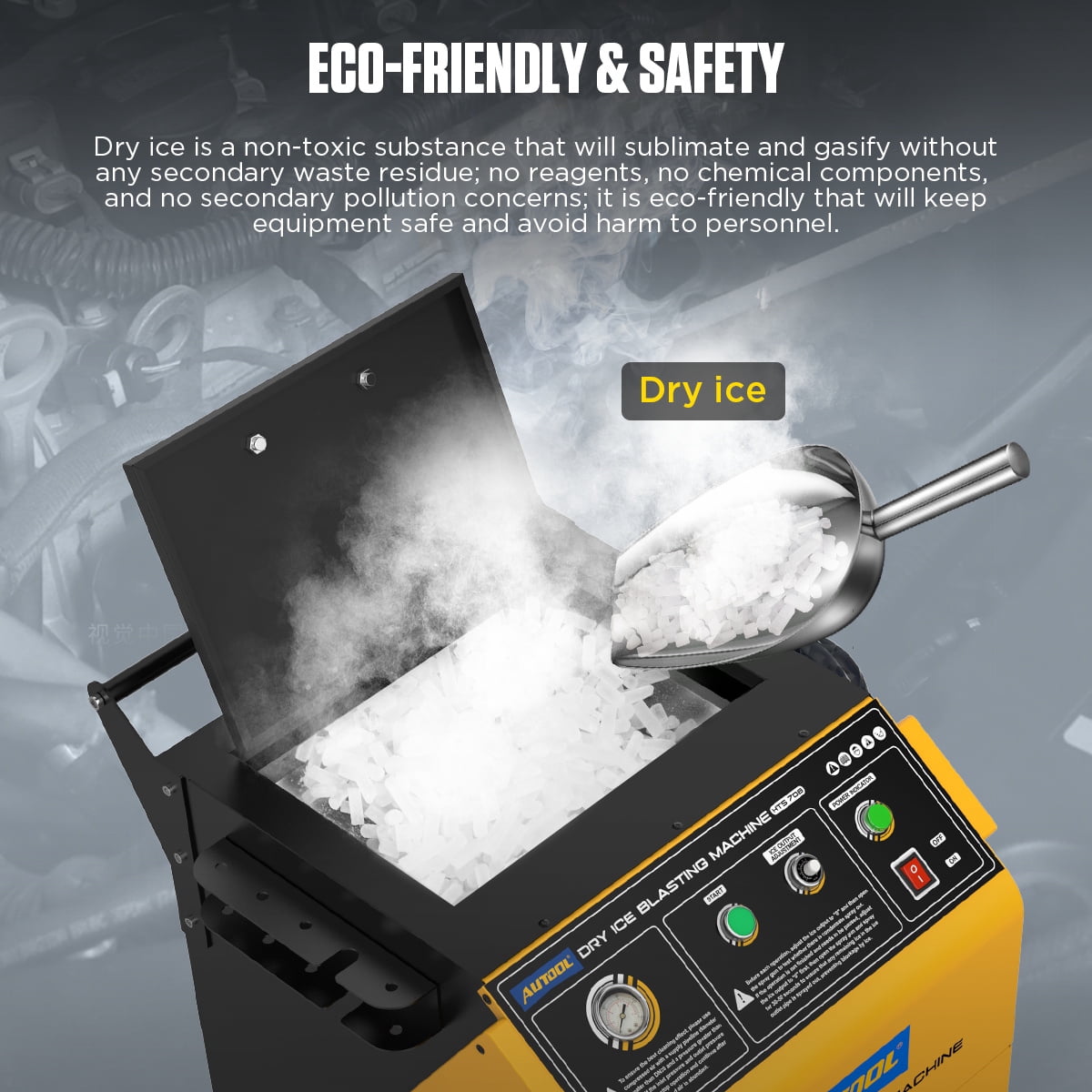 AUTOOL HTS708 Automotive Dry Ice Blasting Machine, 16.5LBS Capacity Dry Ice Engine Carbon Deposit Cleaning Exhaust Pipe Cleaner with 4 Nozzles, 550W No Disassembly
