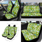 Renewold Hippie Flower Green Cyan Car Seat Cover Full Set 15 PCS, with Steering Wheel Cover Seat Belt Strap Pad Trash Bag Mount Phone Holder Rearview Mirror Accessories Cup Holder Keychain