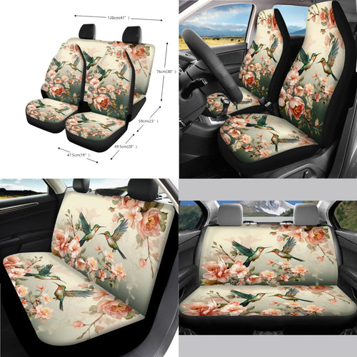 Jeiento Hummingbird 14 PCS Car Seat Cover Full Set Steering Wheel Cover Seat Belt Cover Trash Can Rear View Mirror Cover Flowers Coaster Center Console Cover Gear Shift Knob Cover Set Universal Fit