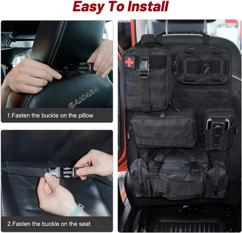 Arsey Universal Tactical Vehicle Backseat Car Organizer with 5 Detachable Pouches, 1000D Oxford clothfabric Back Seat Protector for Auto Interior Organization, Black