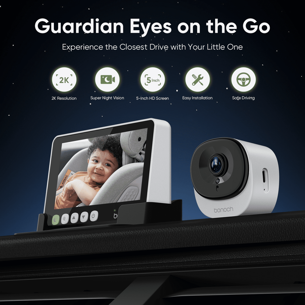 2K Baby Car Camera with Full Crystal Night Vision, 5 Inch Baby Car Montior for Back Seat Rear Facing