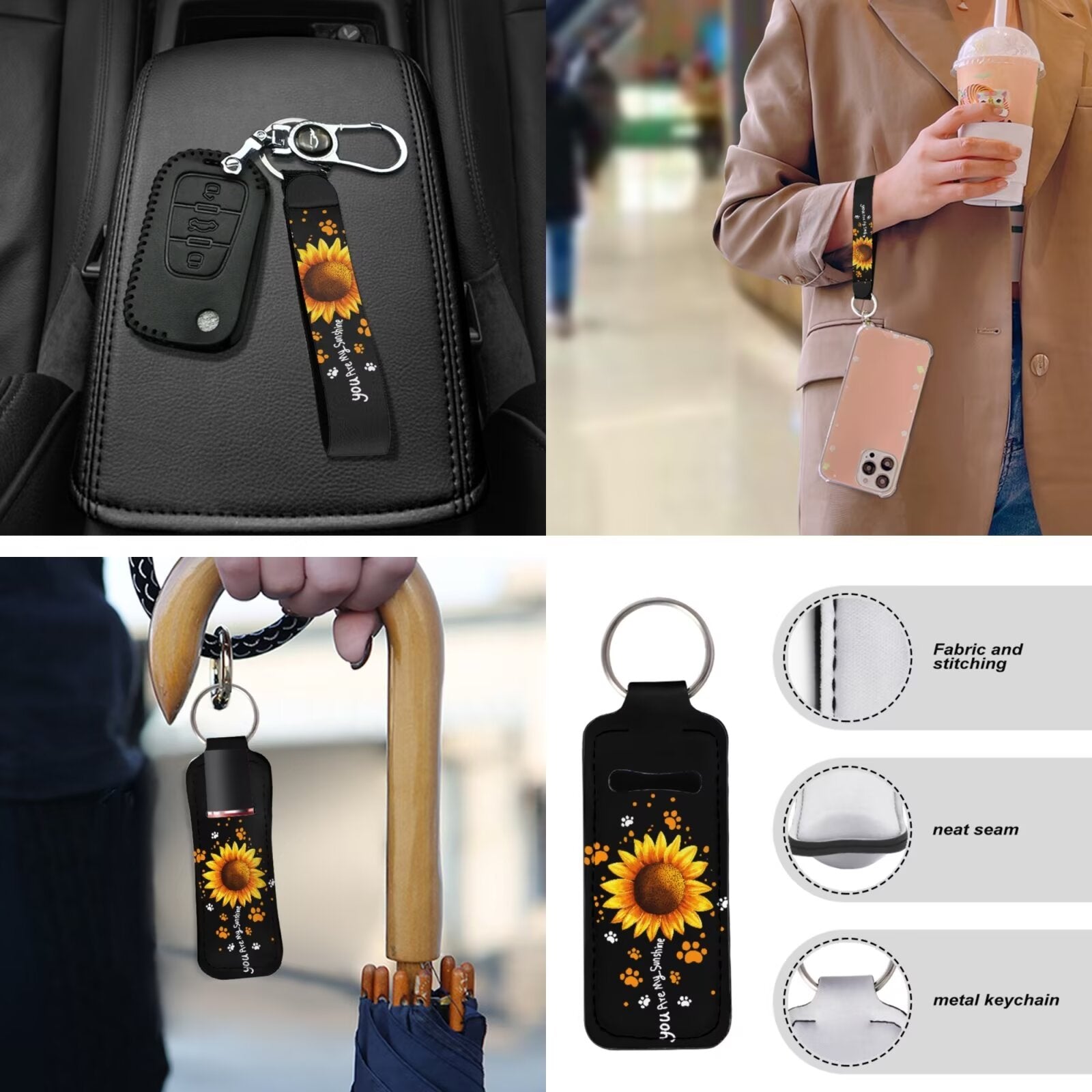 Garronmavis Sunflowers 13 Pieces Seat Cover Set Includes Seat Belt Cover Steering Wheel Cover Car Armrest Pad Coaster Keychain Lipstick Cover Car Cover for Women