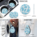 Yuyamidu 12 PCS Blue Cow Print Car Seat Covers Set Cute Steering Wheel Cover Seat Belt Pads Cup Coasters Chapstick Holder Key Chain Keychain Wristlet