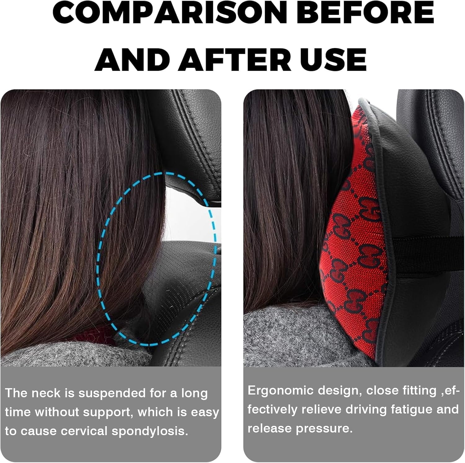 7PCS Steering Wheel Cover Set for Women, Car Accessories with Car Neck Pillows Lumbar Support Pillow and Seat Belt Covers, Universal Fit 14-15.5 inches (Red)
