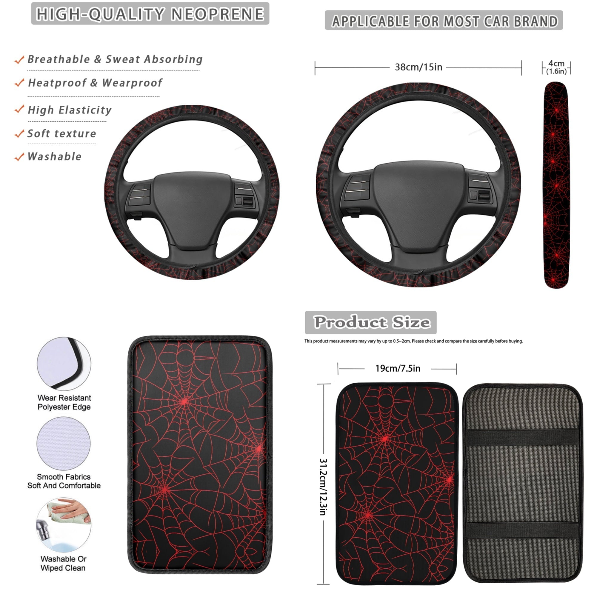 Jeiento Spider Web 13 Pack Car Seat Cover Set for Front and Rear, Auto Interior Accessories Full Set for Women Men Red Car Seat Protective Universal Fits for Cars, SUV, Truck, Sedan, Van